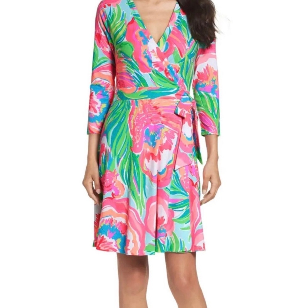 Lilly Pulitzer Emilia Wrap Dress Paradise Bound 3/4 Sleeve Size XS